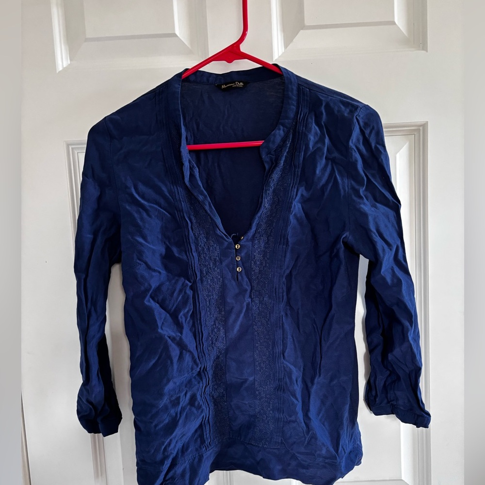 Massimo Dutti Navy Blouse with Button Detail